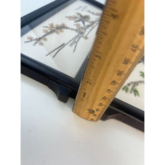 Japanese Asian 4 Panel Folding Screen Art Table Top Wall Hanging Shell Art Birds - Picture 8 of 12